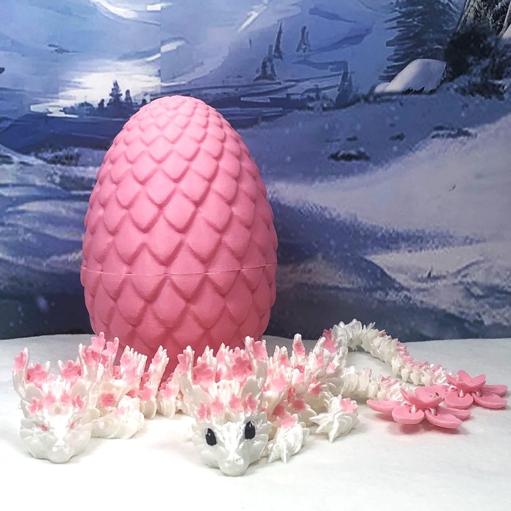 2pcs 3D Printed Articulated Dragons with Egg, Articulated Mother and Child Cherry Blossom Dragon, White and Pink Dragons, Fidget ADHD Toy Gift for Mom MCD016-04-PE
