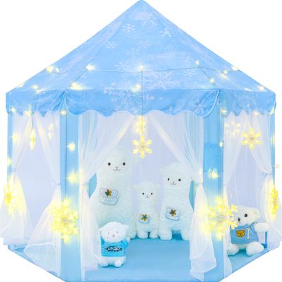 CUBNBUD Frozen Princess Tent with Large Snowflake Lights for Girls Age 4-7, Kids Play Tent for Girls Indoor, Princess Castle Playhouse for Toddlers, Blue Frozen Toy 55x53 inch