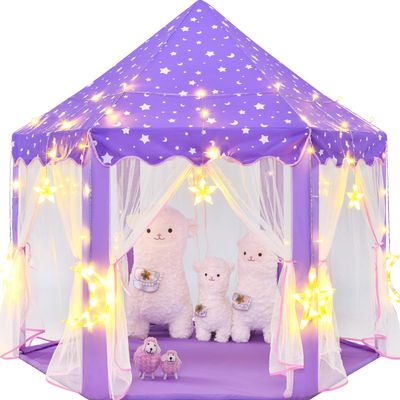 CUBNBUD Princess Tent with Large Star Lights for Girls Age 4-7, Kids Play Tent for Indoor, Castle Playhouse for Toddlers, Purple Princess Toy 55x53 inch
