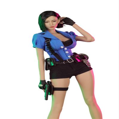1/6 Female Clothes,Female Police Officer Uniform Shirt Skirt Cap Belt Clothing for 12inch PH TBL JO Action Figure Body (Blue-for Asian Body Type)