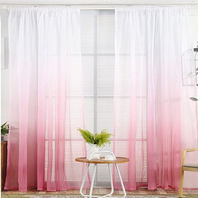 Iuokuby Beautiful Luxury Semi Sheer Curtains Window Treatments Tulle Gauze Modern Simple Ombre Style Rod Pocket for Kids Baby Room Bedroom Balcony(1 Panel, W 52 x L 95 inch, Pink)