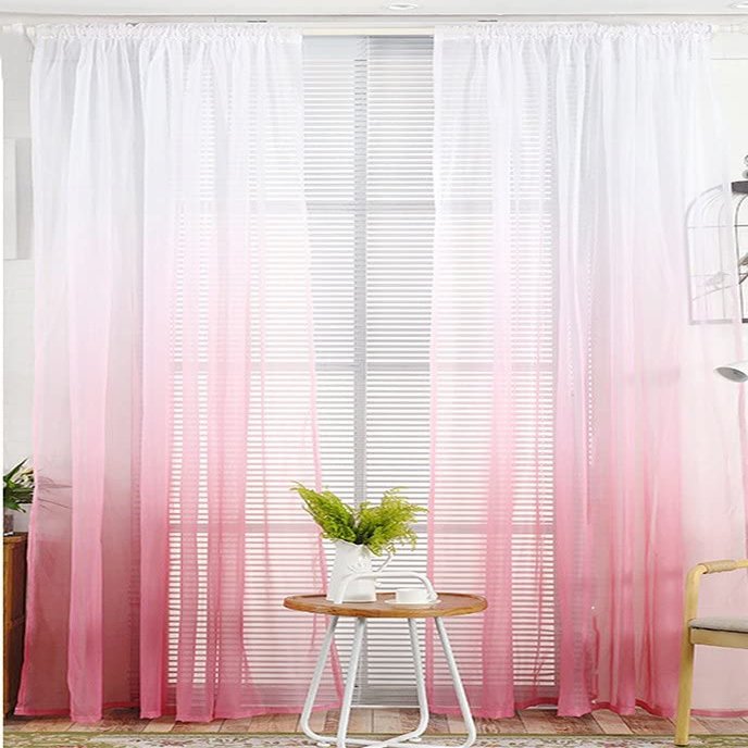 Iuokuby Beautiful Luxury Semi Sheer Curtains Window Treatments Tulle Gauze Modern Simple Ombre Style Rod Pocket for Kids Baby Room Bedroom Balcony(1 Panel, W 52 x L 95 inch, Pink)