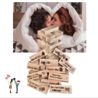 Lust Tower - Super Naughty Game, 48Pcs Couples Tumbling Block Game, Valentine Stacking Wooden Blocks