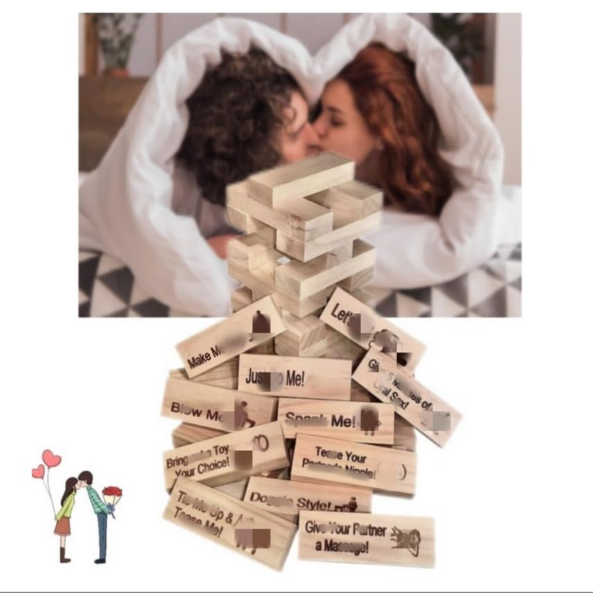Lust Tower - Super Naughty Game, 48Pcs Couples Tumbling Block Game, Valentine Stacking Wooden Blocks