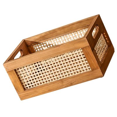 ABOOFAN Retro Woven Basket Storage Box Wooden Lids Outdoor Storage Bin for Shelves