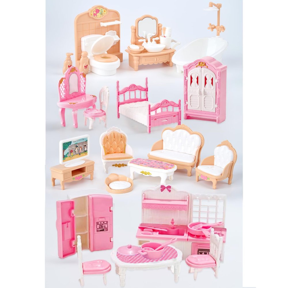 35 Pcs Dollhouse Furniture Accessories Set Mini House Furniture Small Dollhouse Miniature Furniture Play House Accessories 1:12 Tiny Kitchen Bedroom LivingRoom Bathroom Boy Girl Toddler3Y+
