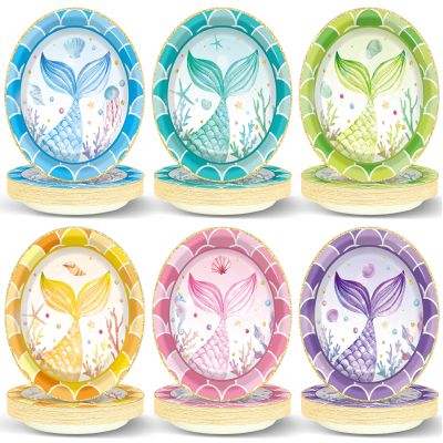 60Pcs Mermaid Plates Party Supplies 7 Mermaid Tail Birthday Plates Under the Sea Tableware Party Decorations for Kids Boys Girls Colorful Ocean Cake Dinnerware Party Favors for 60 Guest