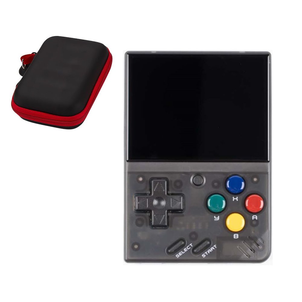 ConGamefun Mini V4 Portable Handheld Games Console with Storage Bag, 2000mAh Rechargeable Battery, Great Gift Ideas for A Birthday Present-Transparent Black (Without Memory Card)