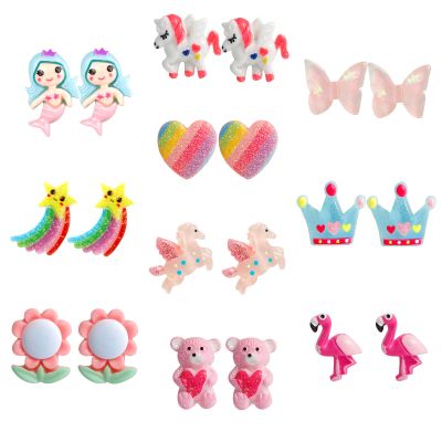 DEVIENG Clip On Earrings Hypoallergenic Clips Earrings Sets Suitable for Ages 4-12 Little Girls, Cute Small Clips On Earrings Jewelry Gifts Set (Clip On Earrings-10 Pairs)