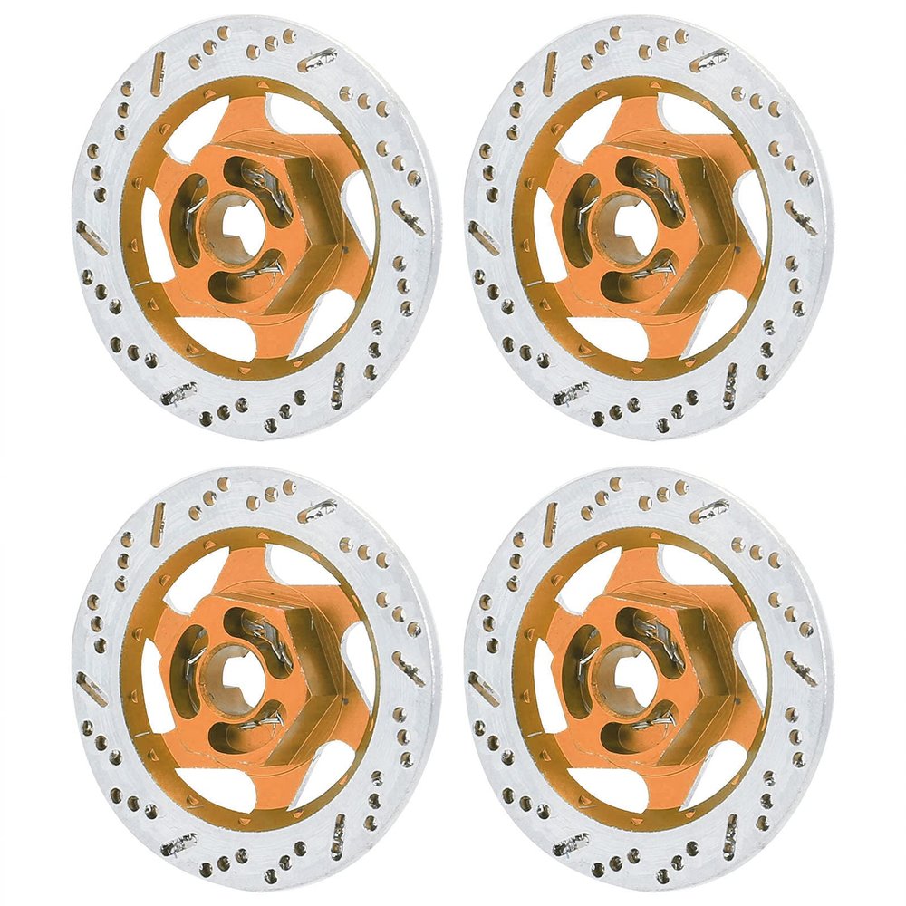 Masyrt Universal Aluminum Alloy 4PCS RC Car Brake Disc with 1/10 Metal Hex Adapter for Remote Control Cars - High Performance Accessory (Gold)