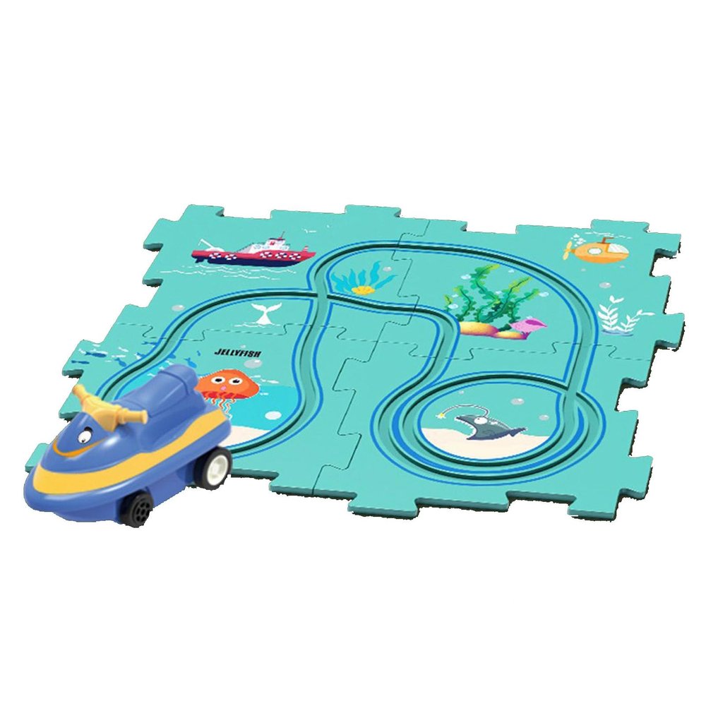 Puzzle Racer Kids Car Track Set for Kids, Educational Puzzle Racer Car Track Set for Boys and Girls 3 4 5 6 7 8 Year Old (Ocean, PCS, 5)