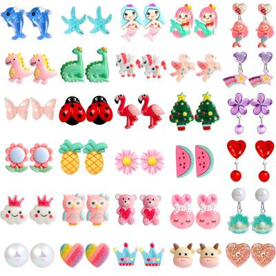 DEVIENG Clip On Earrings, 30 Pairs Hypoallergenic Clips Earrings Sets Suitable for Ages 4-12 Little Girls, Cute Small Clips On Earrings Jewelry Gifts Set