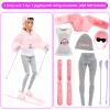 13 Pcs Doll Winter Clothes and Accessories - 3 Set Dolls Winter Coat Clothes, 2 Pairs of Shoes and 8 Pcs Skiing Accessories for 11.5 Inch Girl Doll Winter Playset view 3