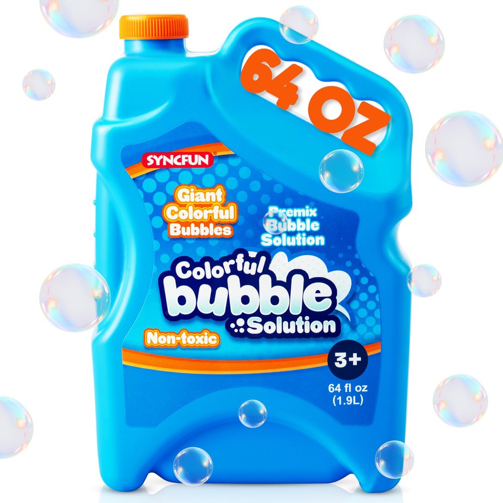 SYNCFUN 64 oz Premixed Bubble Solution, 1.9L Giant Pre-Mix Refill Solution for Bubble Machine, Wands, Blower, Easter, Outdoors Activity, No Mixing or Measuring