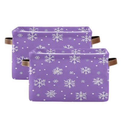 Nander Dreamy Christmas Snowflakes Storage Basket 2PCS,Foldable Storage Bin Waterproof Laundry Basket Storage Box with Handle for Home Closet & Office Living Room