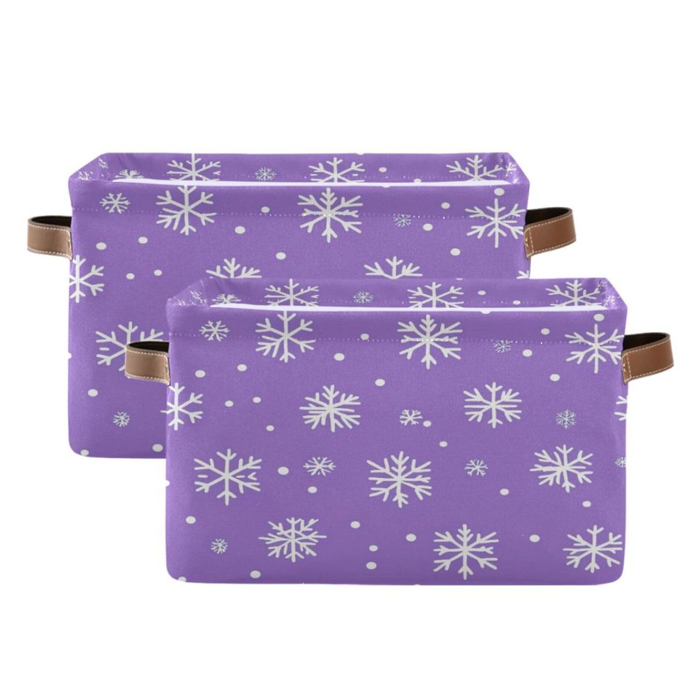 Nander Dreamy Christmas Snowflakes Storage Basket 2PCS,Foldable Storage Bin Waterproof Laundry Basket Storage Box with Handle for Home Closet & Office Living Room