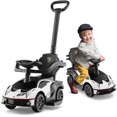 Nightcore 3-in-1 Push Car for Toddlers, Licensed Lamborghini Stroller Sliding Car with Push Handle & Arm Guardrails, Horn, Under Seat Storage, Ride on Kids Toy Car for Boys & Girls (White)