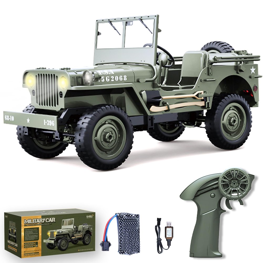 Authticar RC Crawlers, 1:10 Scale D888 Willys Military Jeep, 2.4Ghz 4WD Off Road Rock Crawler Vehicle with Lights All Terrain Electric RC Jeep Toy for Adult Teens