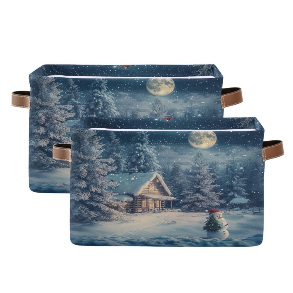 Nander Happy Christmas Eve Storage Basket 2PCS,Foldable Storage Bin Waterproof Laundry Basket Storage Box with Handle for Home Closet & Office Living Room