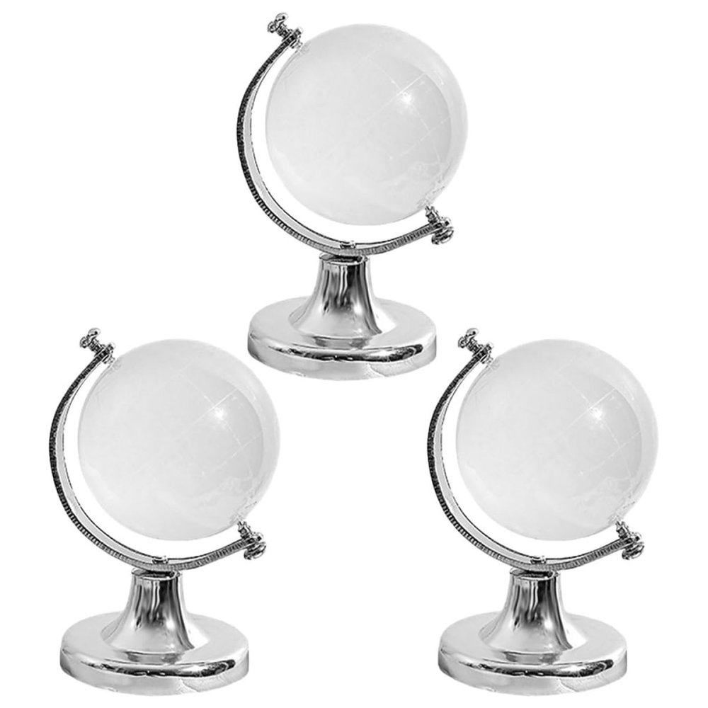 BIUDECO 3pcs Crystal Globe Decor for Desktop Elegant Tabletop Ornament Versatile Decoration for Home Office Beautiful Crystal Globe Solid Base Unique Idea for Special Occasions