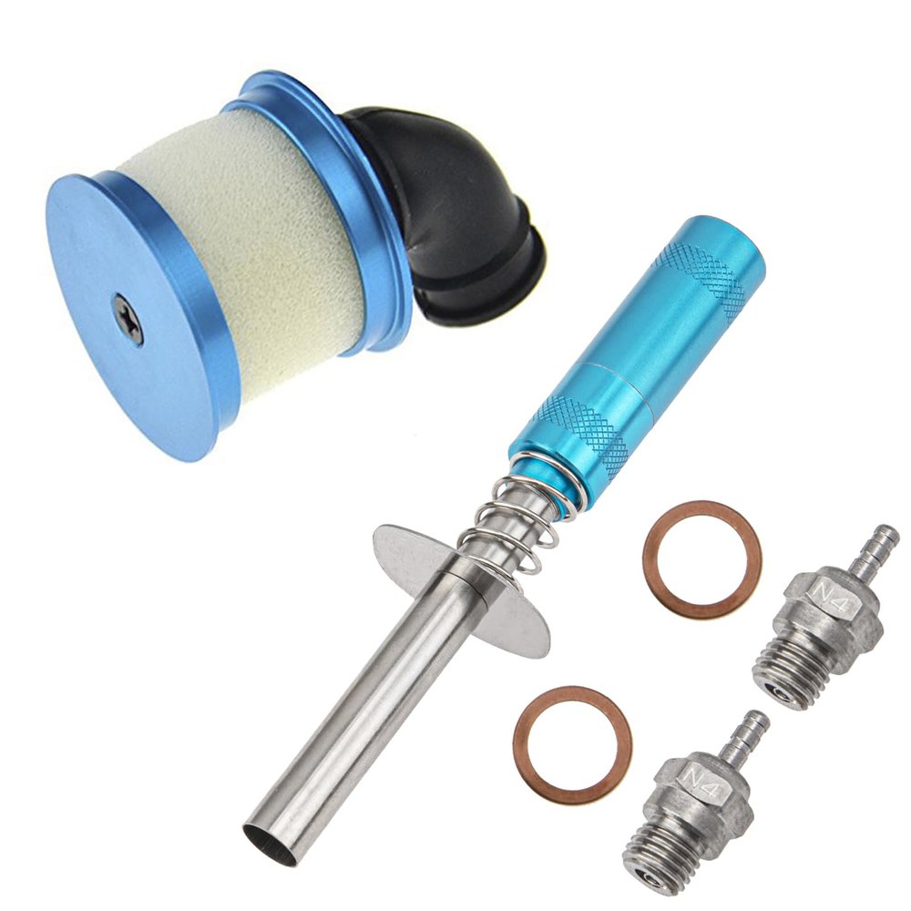 2Pcs N4 Hot Spark Glow Plugs No.4 & RC Igniter Engine Starter & RC Aluminum Capped Air Filter Element Sponge 04104 Upgrade Parts