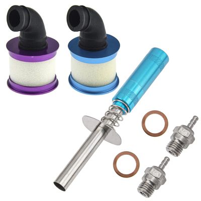 2Pcs N4 Hot Spark Glow Plugs No.4 & RC Igniter Engine Starter & Aluminum Capped Air Filter Sponge Cover 04104 Upgrade Parts