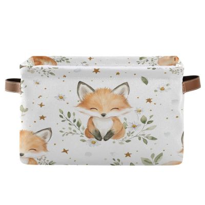 Nander Cute Fox Storage Basket 1PCS,Foldable Storage Bin Waterproof Laundry Basket Storage Box with Handle for Home Closet & Office Living Room
