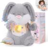 Emoin Breathing Stuffed Animal, Breathing Easter Bunny Plush Sleep Buddy with Realistic Breathing Motion and Lights Music Baby Easter Basket Stuffers for Adults and Kids-Grey view 1