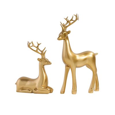2pcs Reindeer Figurines for Christmas Reindeer Sculpture Resin Christmas Statues Home Decorative Displays for Living Room Bedroom Bathroom Bookshelf Desktop Cabinets (Gold)