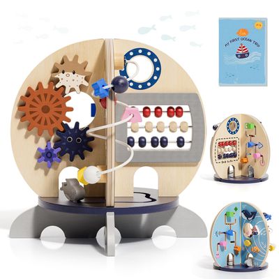 RRIBOUDWAN Wooden Ocean Activity Cube, Montessori Sensory Toy for 618 Months Toddlers, Birthday Gift for 1 Year Old Boys Girls