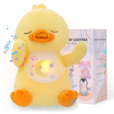 Emoin Duck Stuffed Animal,Breathing Duck Plush Sleep Buddy Stuffed Animal Duck Baby Toy with Realistic Breathing Motion and Lights Music for Anxiety Adults and Kids