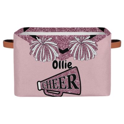 KFNHN Personalized Foldable Storage Basket with Name Pink Glitter Cheerleading, Laundry Hamper Dirty Clothes Pet Toys Storage Bin with Handles for Shelf Home Closet
