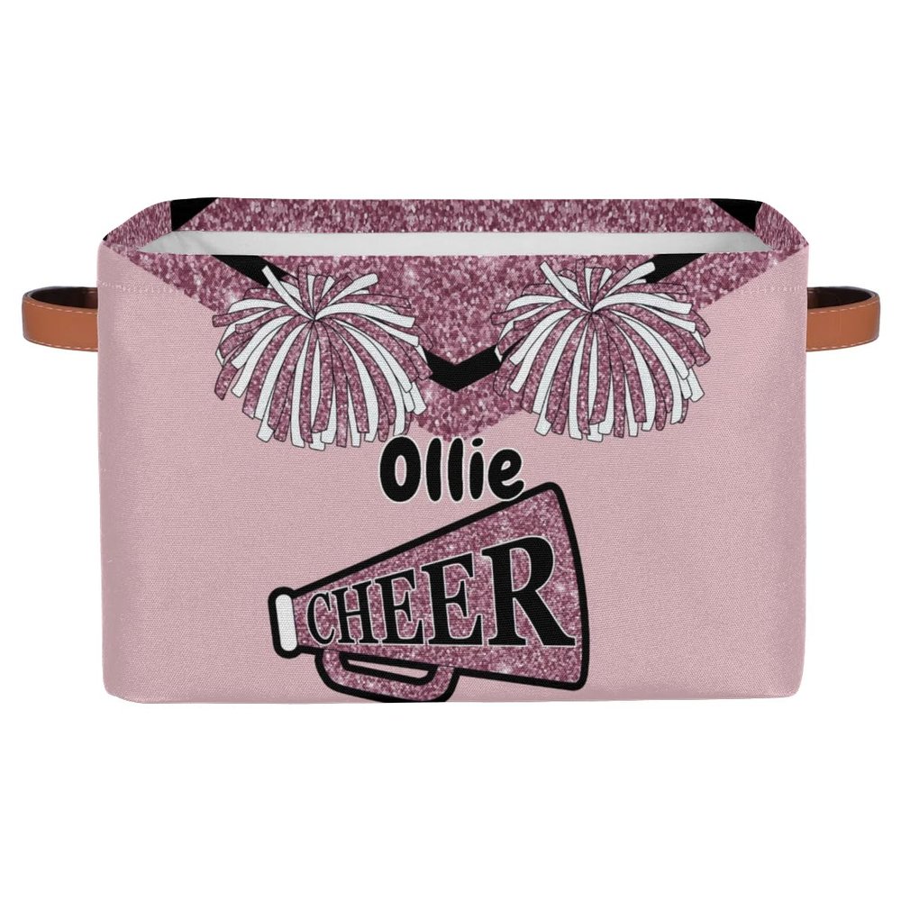 KFNHN Personalized Foldable Storage Basket with Name Pink Glitter Cheerleading, Laundry Hamper Dirty Clothes Pet Toys Storage Bin with Handles for Shelf Home Closet