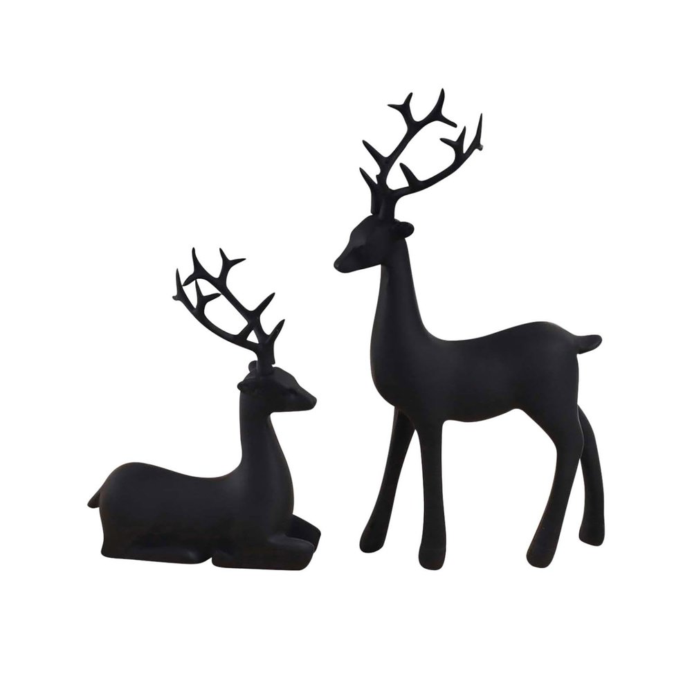 2pcs Reindeer Figurines for Christmas Reindeer Sculpture Resin Christmas Statues Home Decorative Displays for Living Room Bedroom Bathroom Bookshelf Desktop Cabinets (Black)