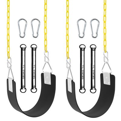 2 Pack Swing Set Seat with Metal Triangle Ring & 66Inch Anti-Rust Chains, Swing Replacement with Snap Hooks & Hanging Straps, Support 300lb for Outdoors Backyard Playground (Black X2)