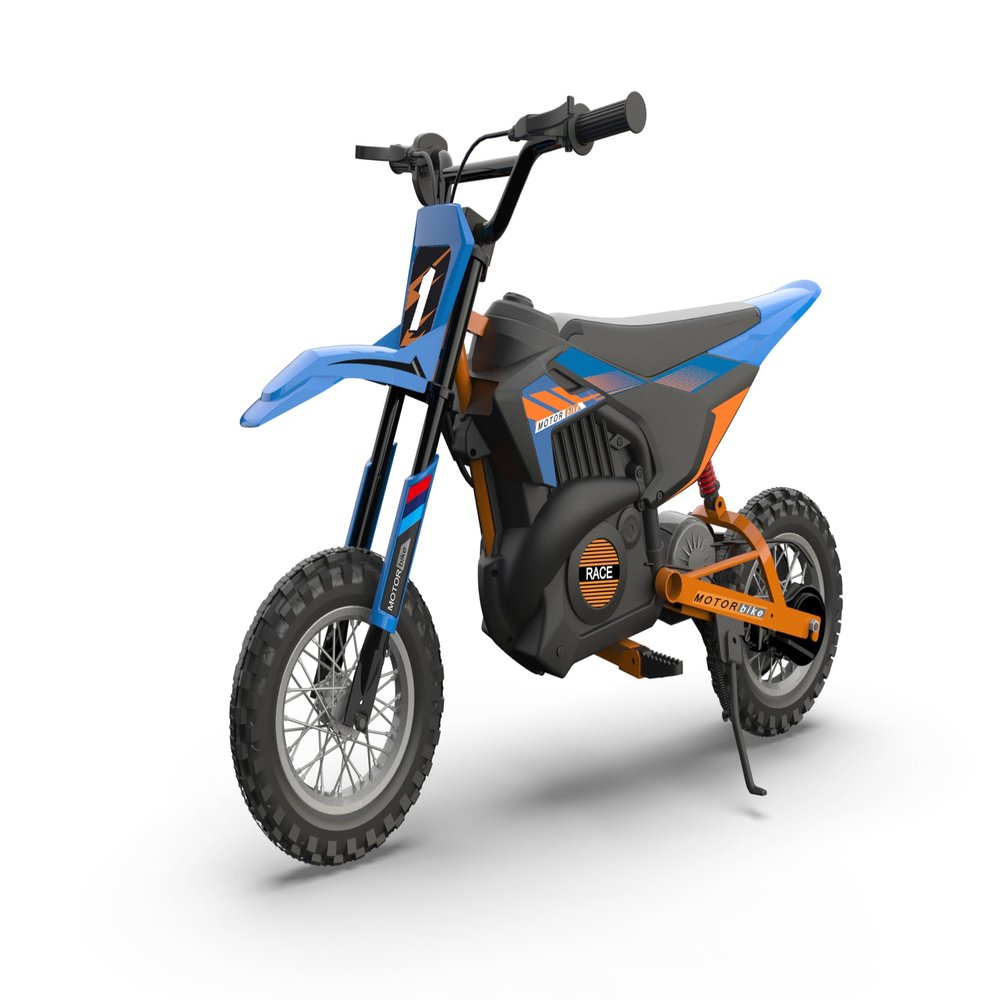 24V Ride on Motorcycle for Kids,13.6MPH Fast Speed Electric Battery-Powered Off-Road Motocross with 250W Strong Motor, Chain-Driven,Leather Seat,Disc Brake,Air-Filled Tires,Blue
