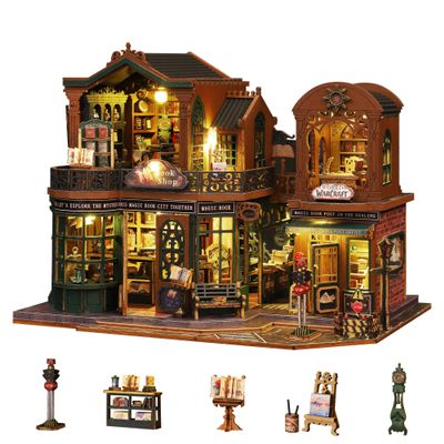 Flever Dollhouse Miniature DIY House Kit Creative Room with Furniture and Glass Cover for Romantic Artwork Gift (Twilight Bookmall)