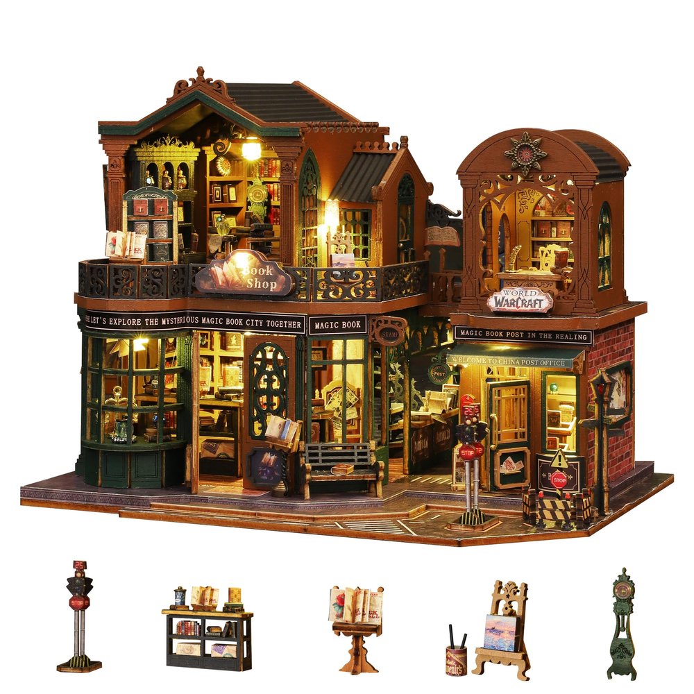 Flever Dollhouse Miniature DIY House Kit Creative Room with Furniture and Glass Cover for Romantic Artwork Gift (Twilight Bookmall)