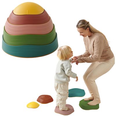 Almast Kids Balance Stepping Stones for Kids  Pack of 5 | Vintage Color Indoor Obstacle Set | Non-Slip Climbing & Jumping Activity Toy for Ages 3+ (Vintage Colors - Balance Stones)