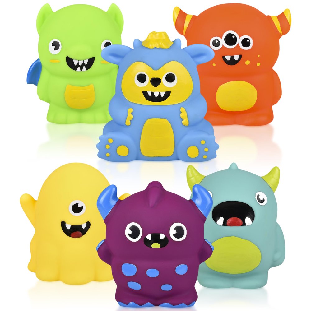 6" Monster Toy Set - 6 Pcs Bulk , Cute Rubber Animals 3+ Year Old Toys, Great as Party Favors, Inside and Outside Play for Toddlers, Classroom Gifts for Students (Monster - 6 Pack)