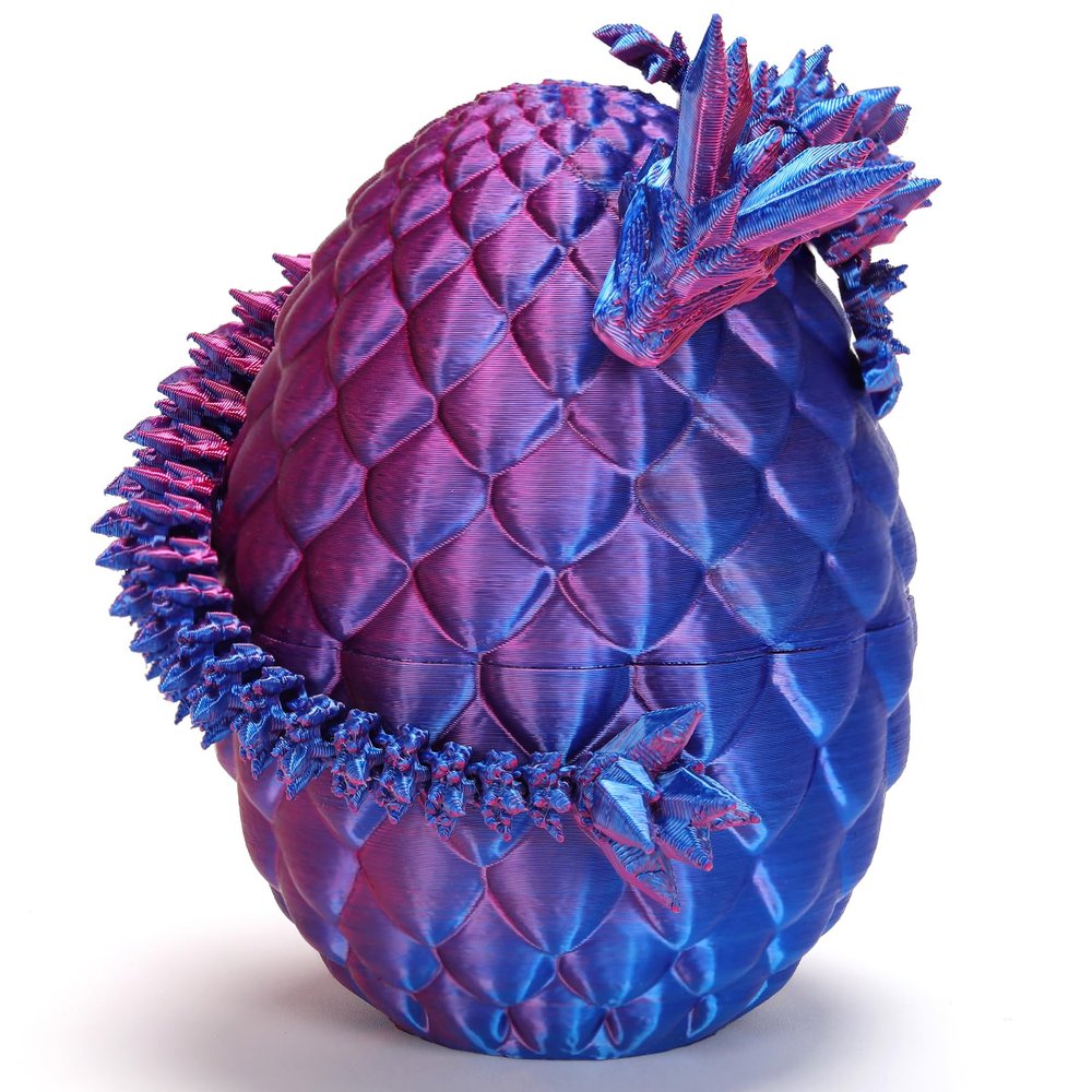 HEZUJ 3D Printed Dragon Dinosaur Egg,Articulated Crystal Dragon Fidget Toys,Prefilled Easter Basket Stuffers Eggs Filled for Boys Girls Christmas Valentines Day Gifts(Purple)
