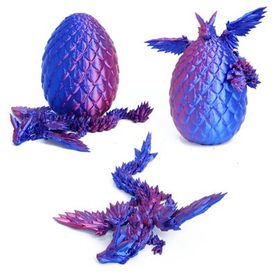 Flavery 3D Printed Flying Dragon in Egg - Easter Egg with 9" Flexible Winged Dragon Inside, Colorful Fidget Toy, Birthday Gift, Desk Pet Figure (Red Blue)