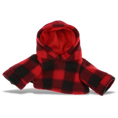 DolliBu Red Hoodie Plaid Jacket Teddy Bear Clothes - Red Long Sleeve Shirt Plaid Flannel Sweater, Dress Up Lumberjack Costume, Plush Clothing Accessories - Small Fits Most 5 Inch to 7 Inches