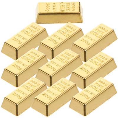 10pcs Mini Gold Bars Model for Doll House, Alloy Golden Bricks, Miniature Layout Decor, Hollow Design, 0.98 * 0.43 * 0.23inch