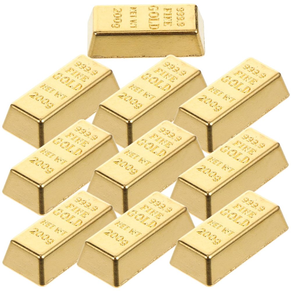 10pcs Mini Gold Bars Model for Doll House, Alloy Golden Bricks, Miniature Layout Decor, Hollow Design, 0.98 * 0.43 * 0.23inch