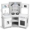 JOYLDIAS Kids Play Kitchen,Corner Wooden Pretend Toddler Kitchen Toys Playset with Realistic Lights & Sounds,Microwave Oven,Water Dispenser, Phone, Sink,Cooking Accessories, for Ages 3+, White view 1