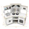 JOYLDIAS Kids Play Kitchen,Corner Wooden Pretend Toddler Kitchen Toys Playset with Realistic Lights & Sounds,Microwave Oven,Water Dispenser, Phone, Sink,Cooking Accessories, for Ages 3+, White view 2
