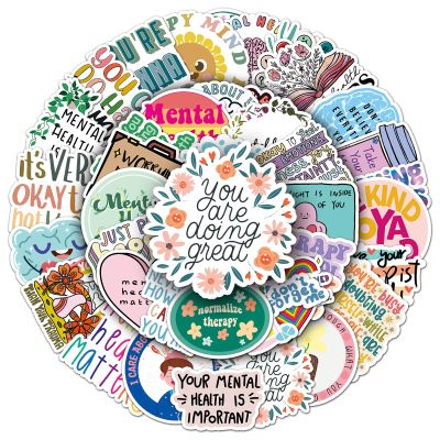 100pcs Mental Health Stickers for Water Bottle, Mental Health Matters Awareness Therapist Waterproof Vinyl Decal for Kids Adult Girl Laptop Skateboard Phone Notebook Guitar(Positive Affirmation)