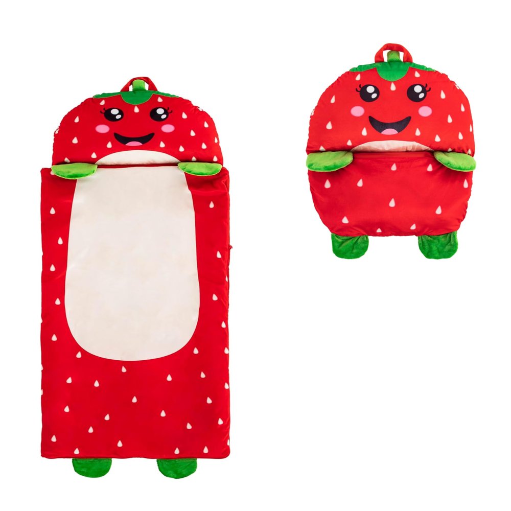 Boys Nap Buddies Strawberry Preschool Nap Mat, Toddler Sleeping Bag with Pillow for Daycare, Ages 3+