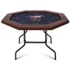 48" Poker Table Foldable, 8 Player Octagon Folding Portable Card Table with Padded Rail, 8 Deep Meatl Cup Holders & Casino-Grade Felt Surface for Texas Holdem, Blackjack, Easy Assembly (Brown) view 1